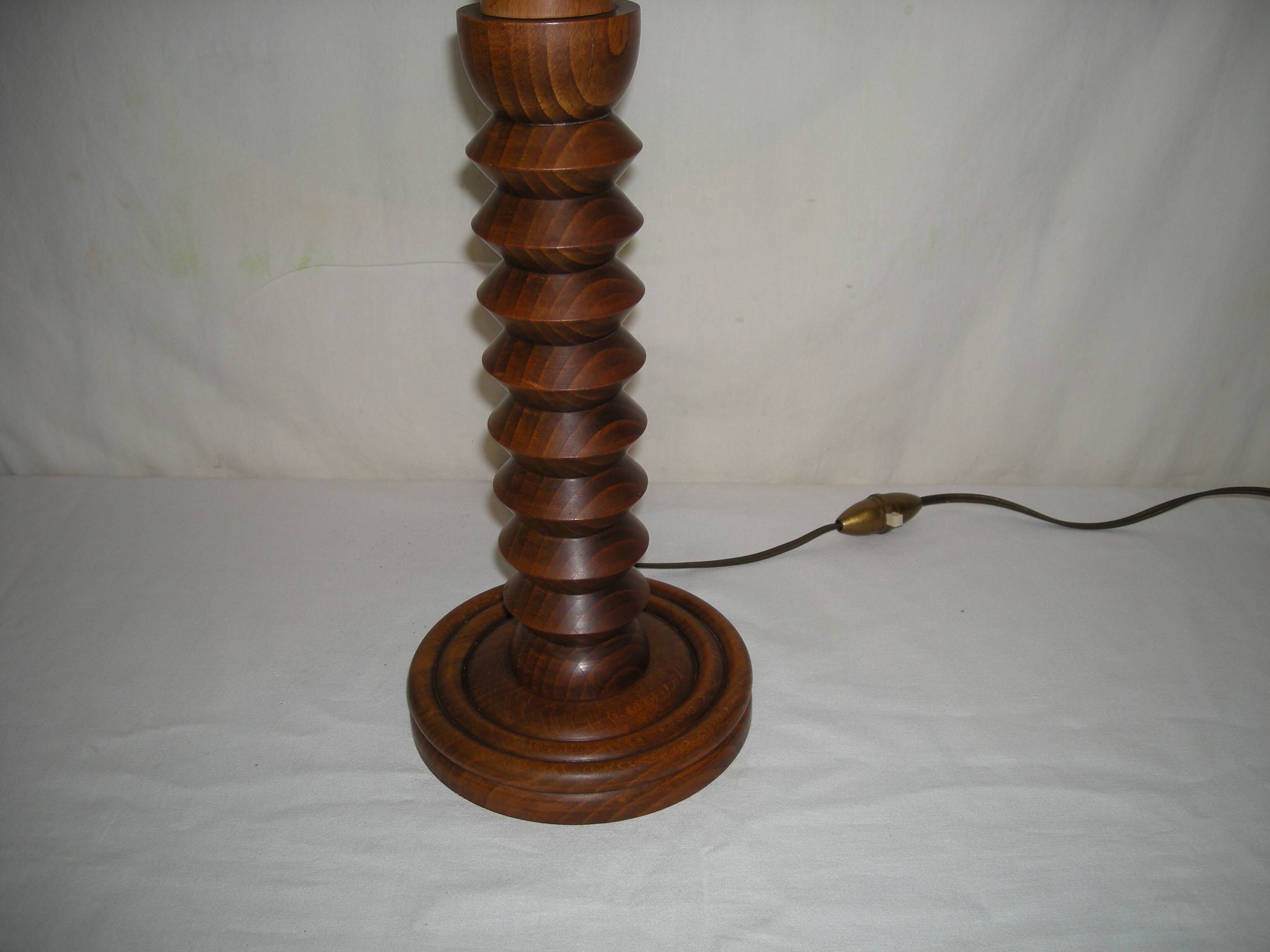 Charles Dudouyt style lamp in turned wood from the 1940s