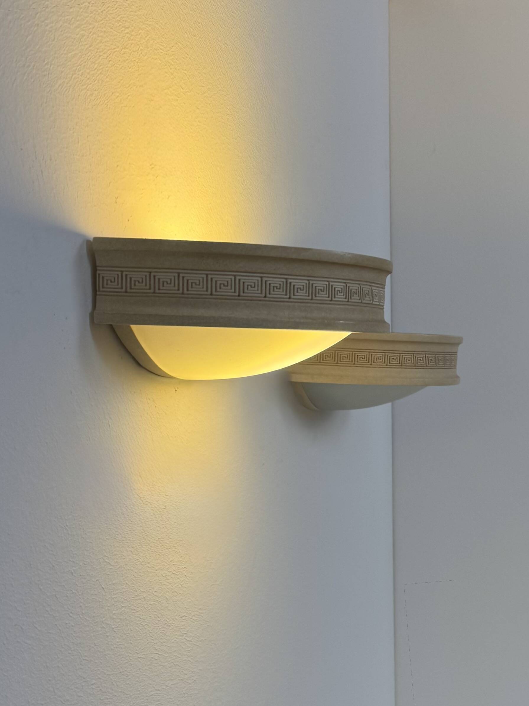Pair of vintage wall lights, beige plaster and frosted glass, France, 1970.