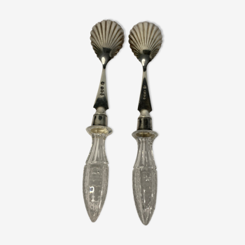 Old English salad cutlery in silver and crystal