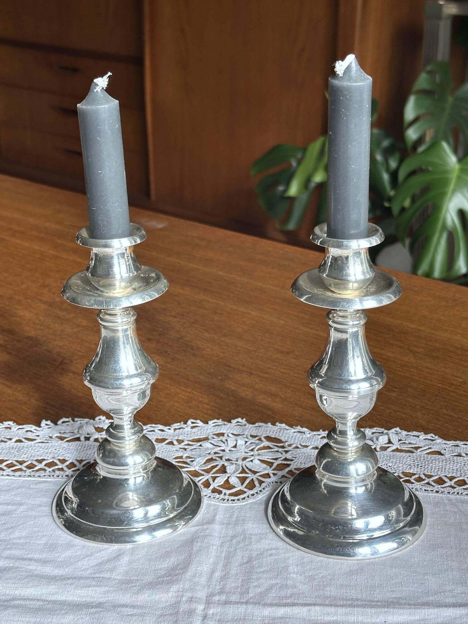 Pair of silver-plated candlesticks, silversmith Meurgey in Paris.