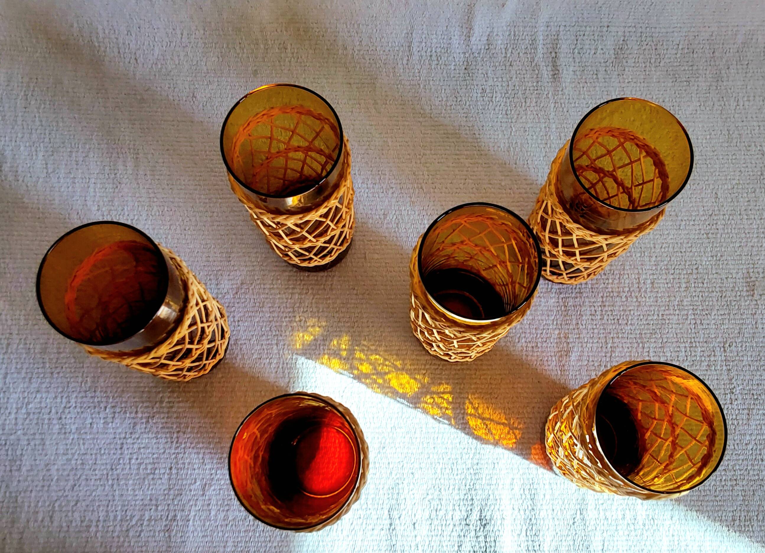 Six mustard long drink glasses