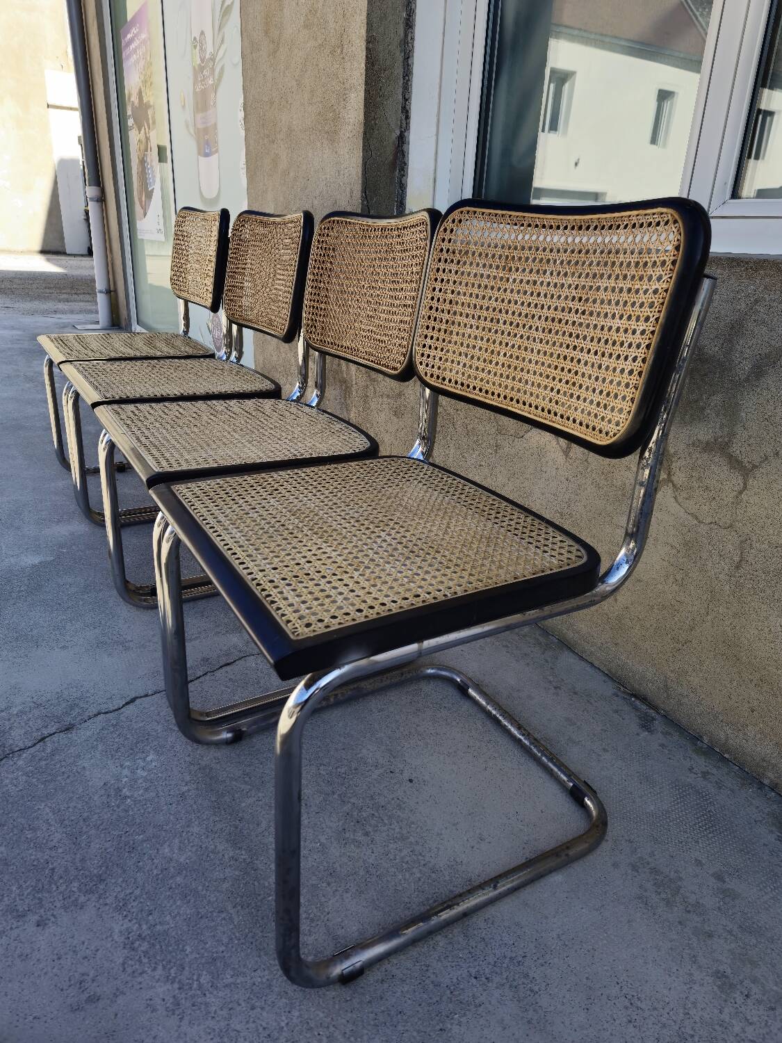 Set of 4 Marcel Breuer chairs model B32 in cane