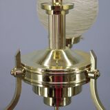 1930s Art Deco brass chandelier with textured glass globes, Czechoslovakia