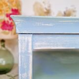 Coffee table in square wood renovated blue