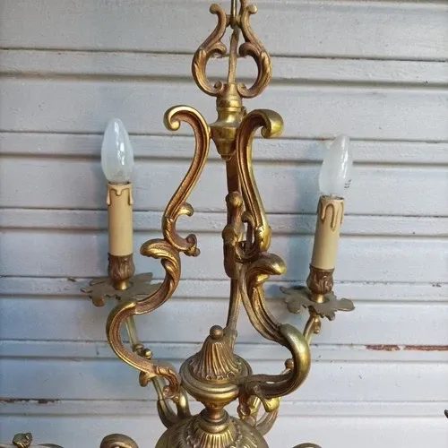 Antique cage chandelier in bronze, 6 lights, Louis XV style, in working condition, 4.8 kg.