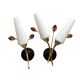 Pair of wall sconces in brass with white glass tulips.