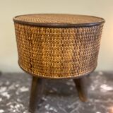 Wooden and wicker stool