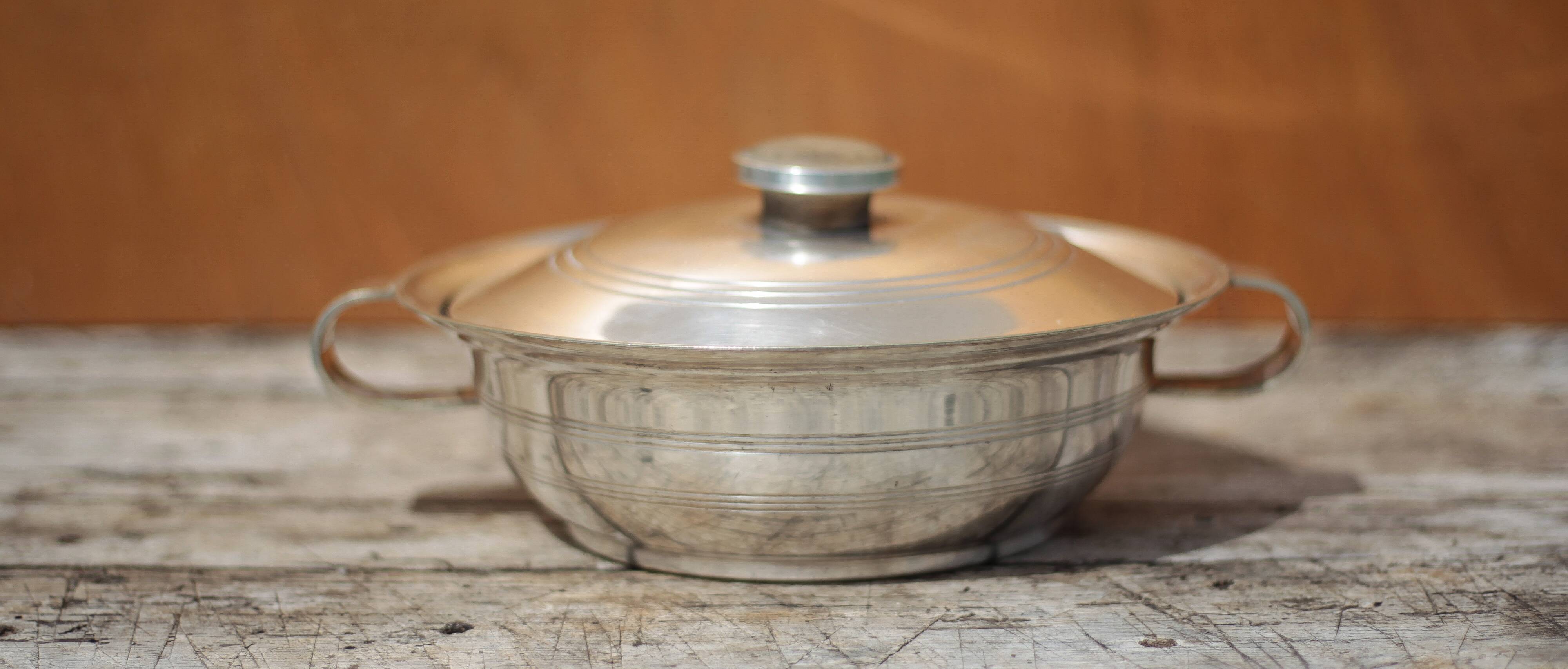 Silver-plated metal dish, Saglier brothers hallmark, silver-plated metal vegetable dish, art deco