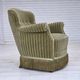 1960s, Danish armchair, original striped furniture velour, beech wood legs.