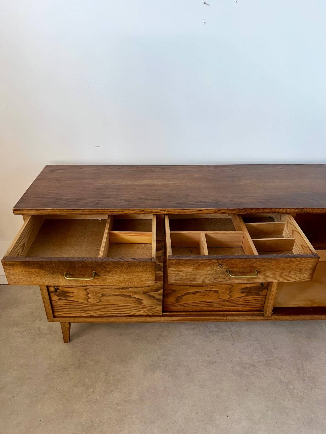 Old oak sideboard from the 1950s, vintage reconstruction period