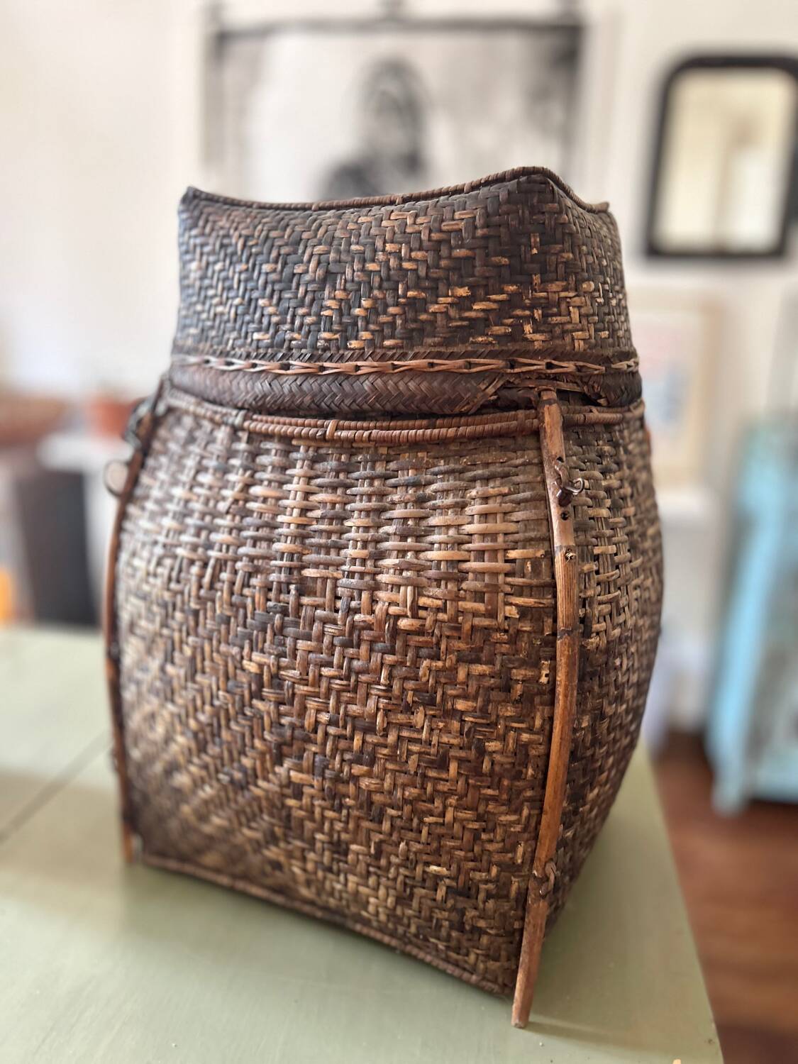 Antique Laotian rattan basket