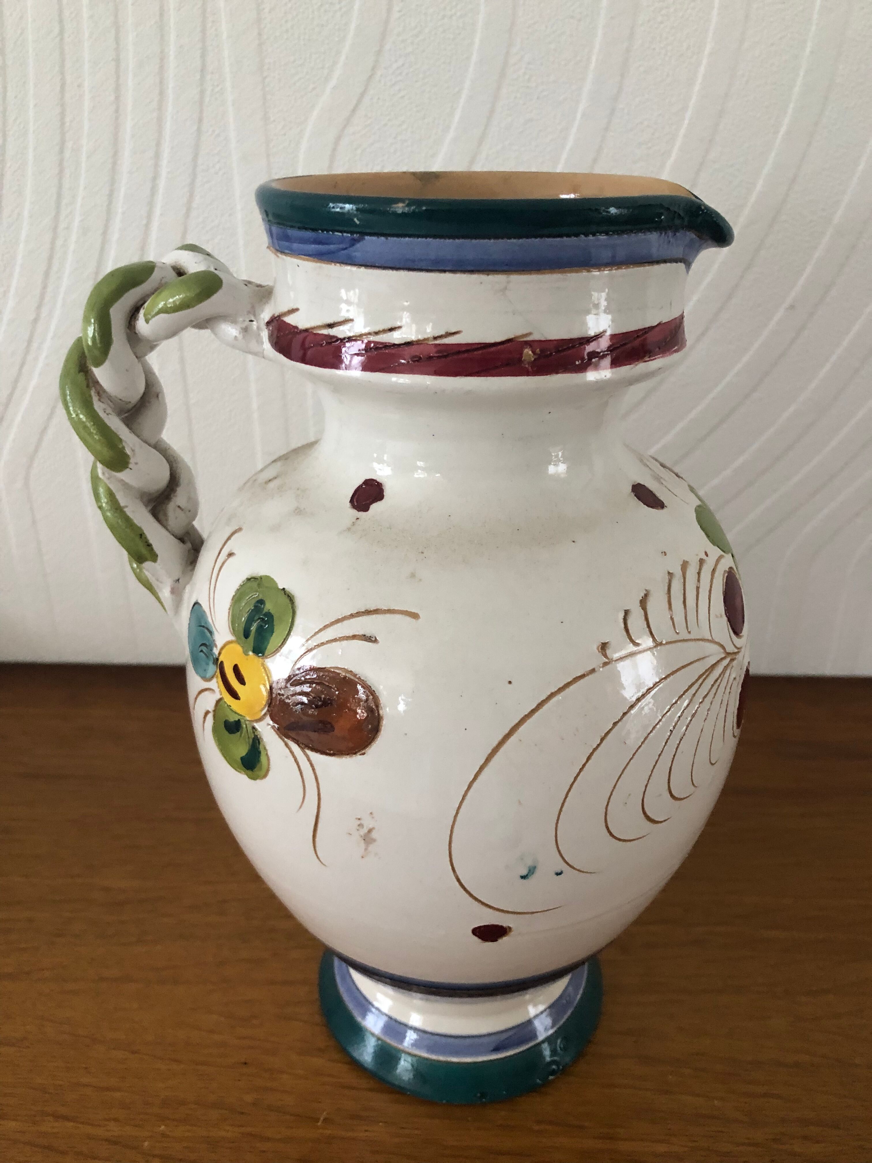 Italian majolica ceramic pitcher / jug signed