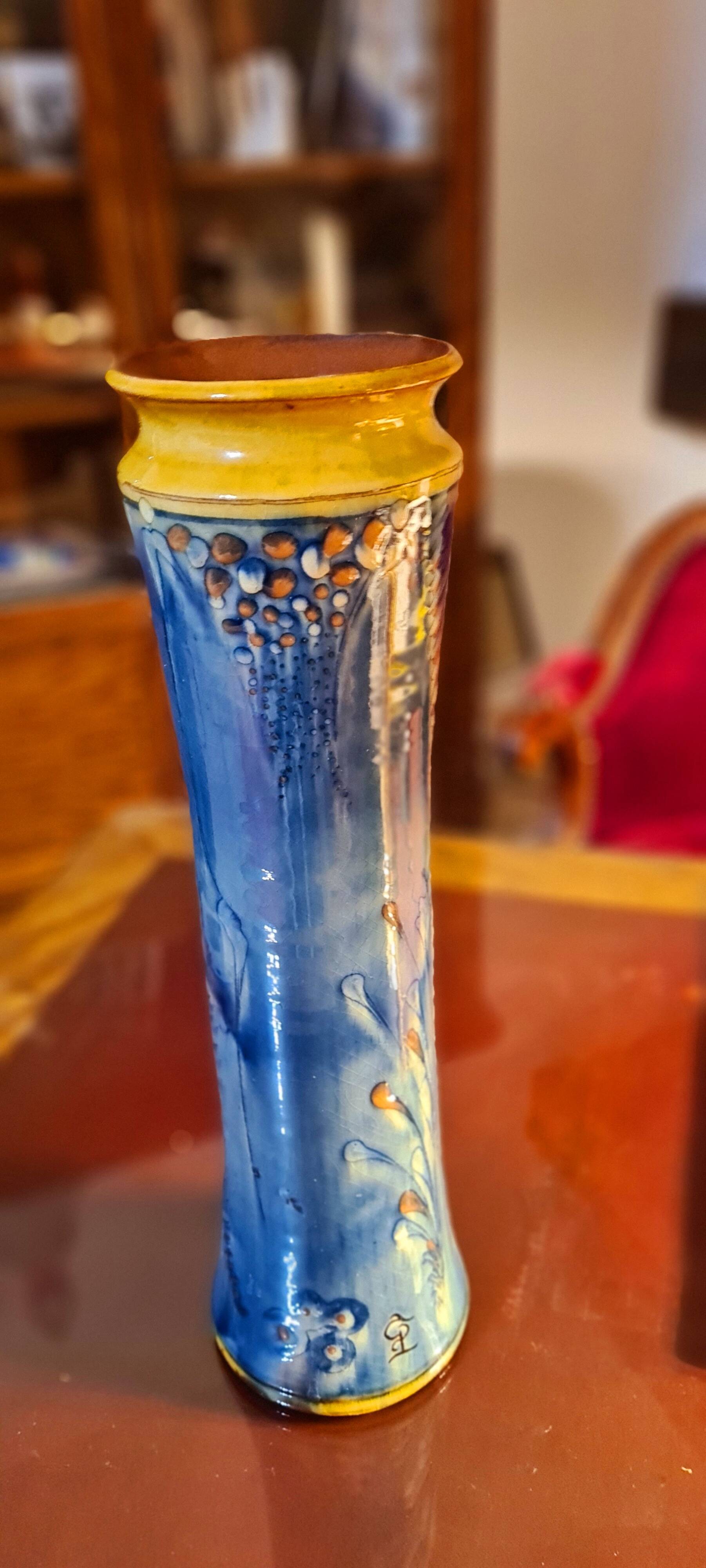 Very large signed roller vase (to be deciphered)