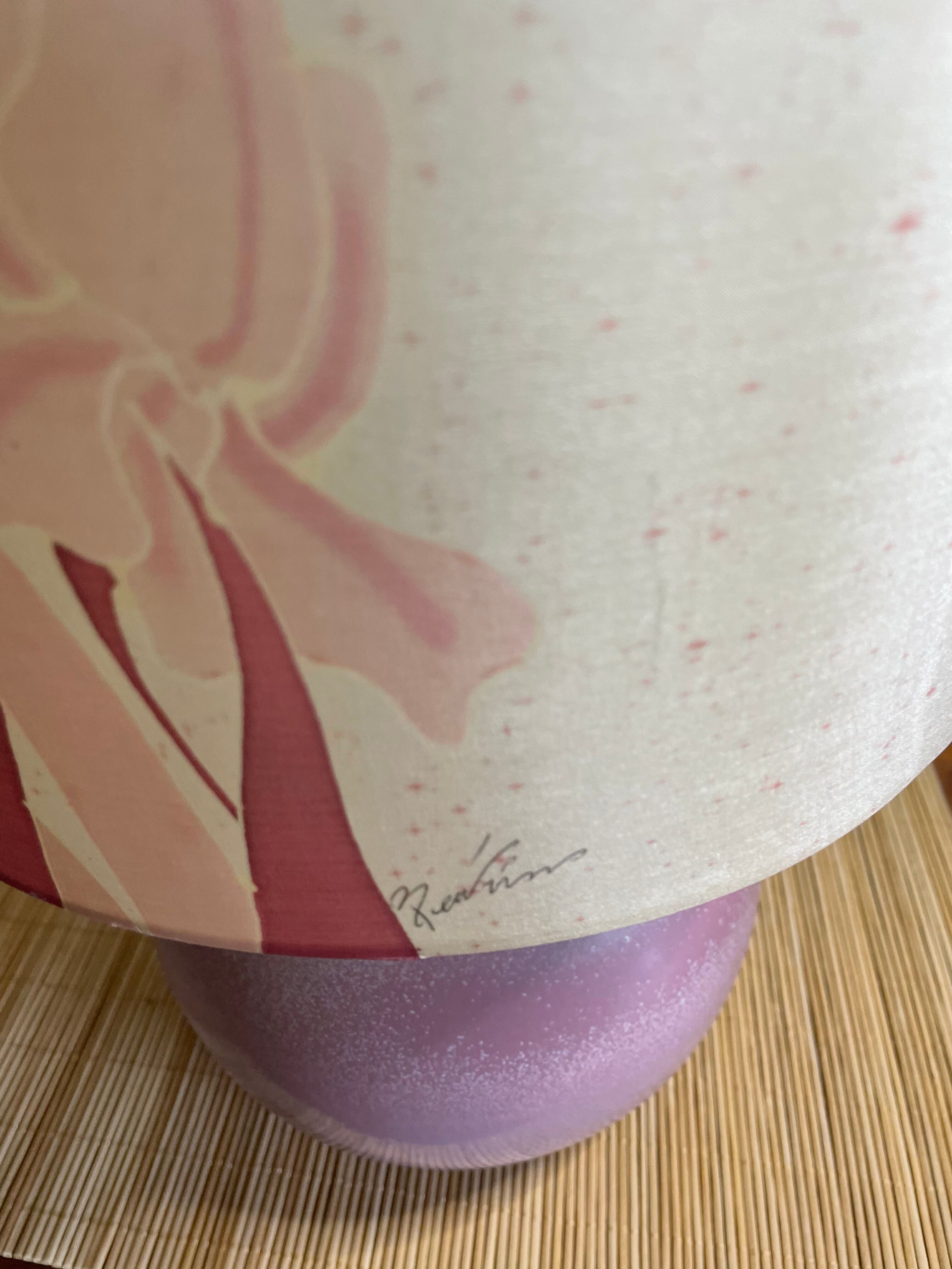 Ceramic lamp lilac decoration iris and birds