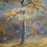 Painting signed neuville – 1950 – forest landscape