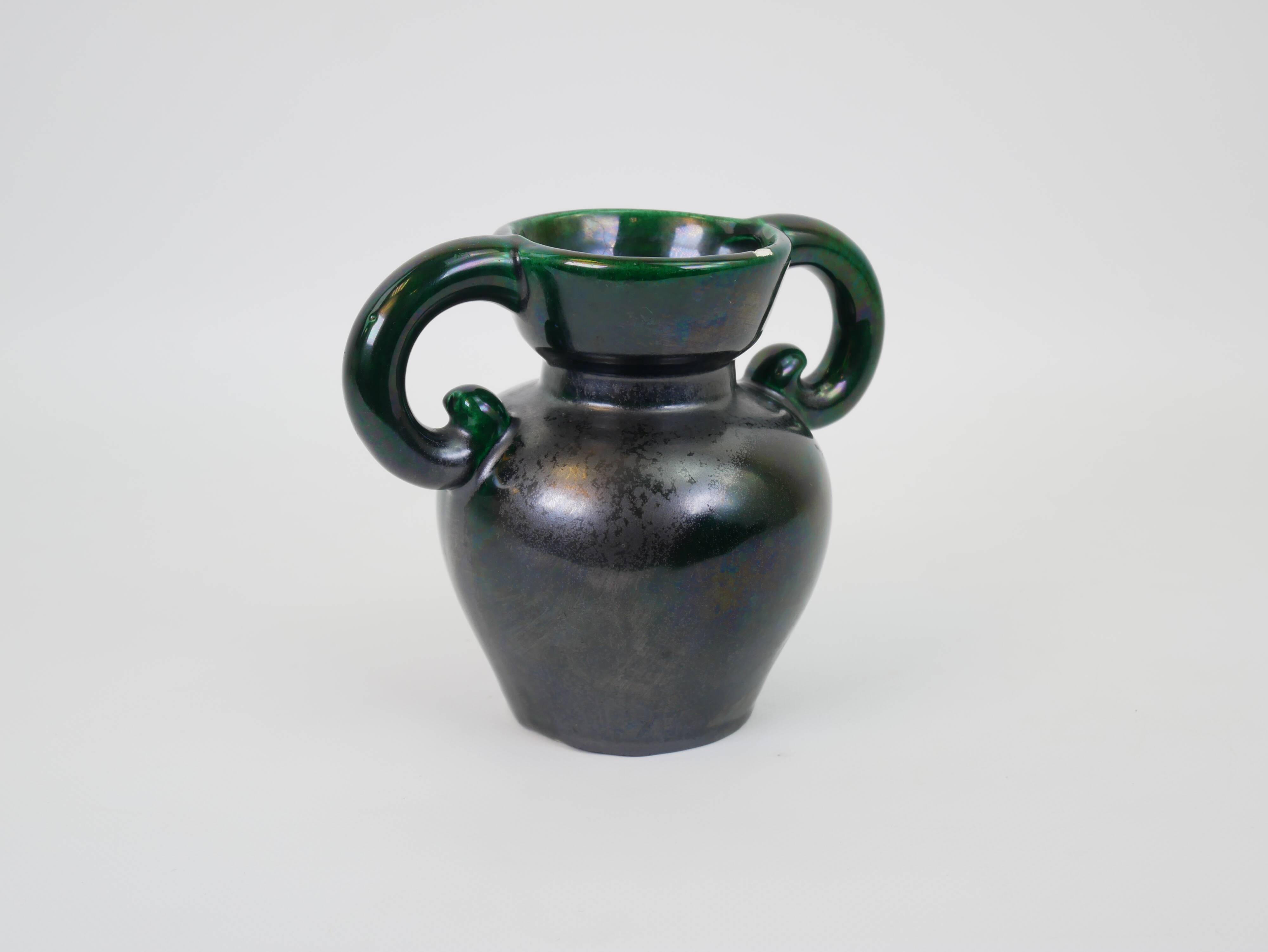 Black and green ceramic vase