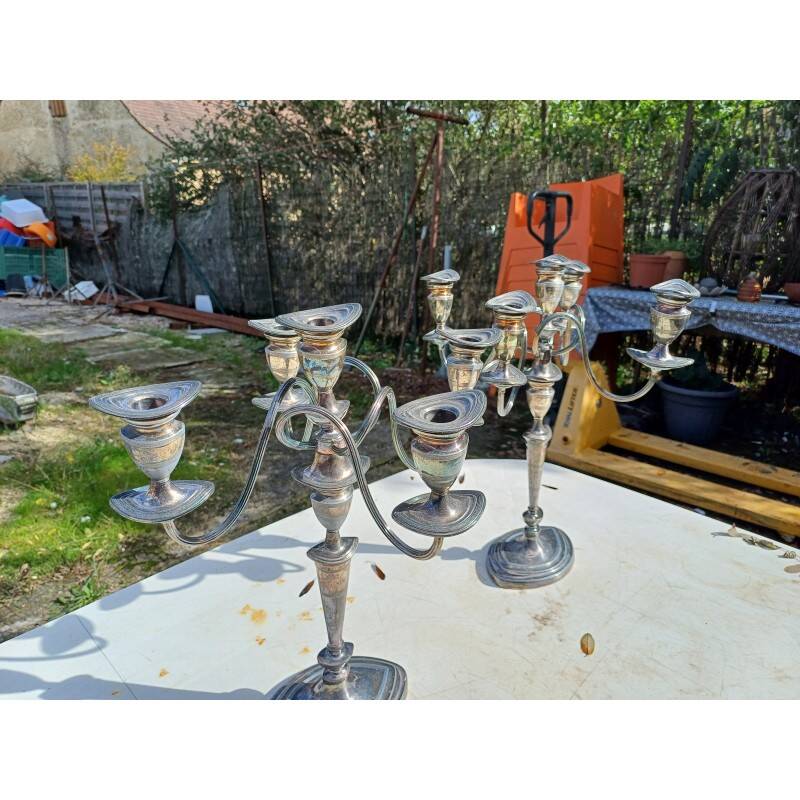 Pair of silver-plated metal candlesticks