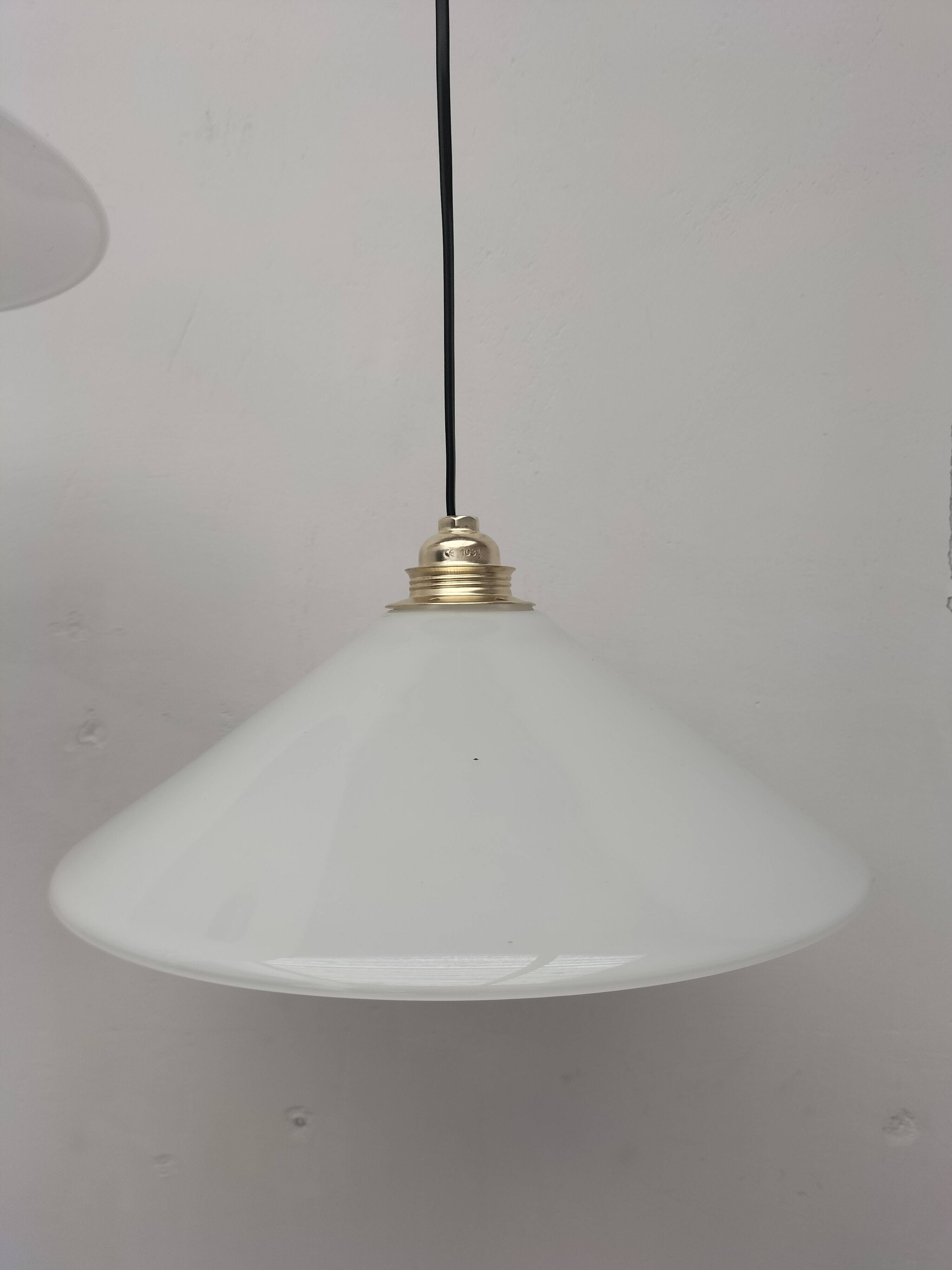 Pair of opaline pendant lights