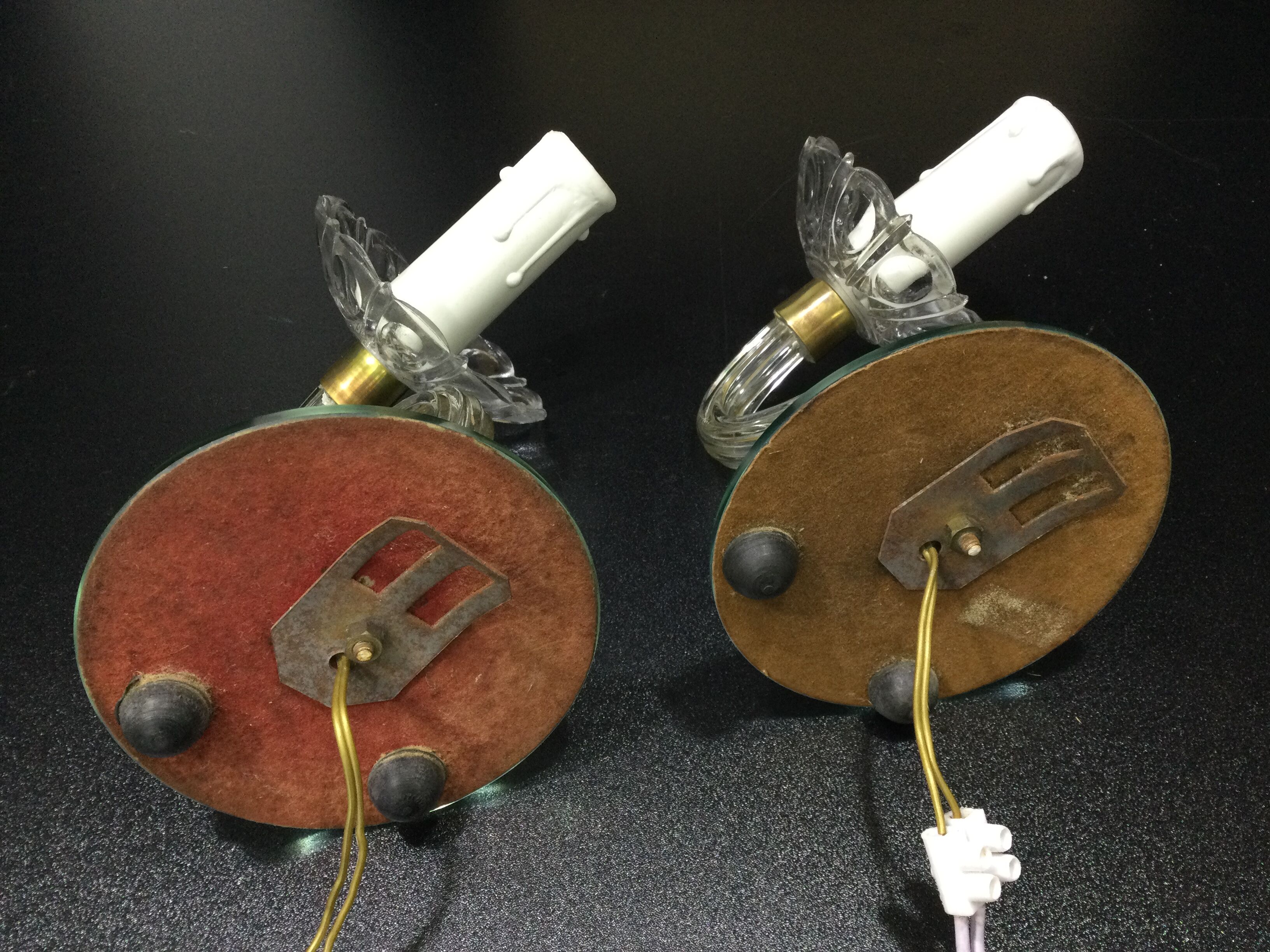 Pair of glass and mirror sconces