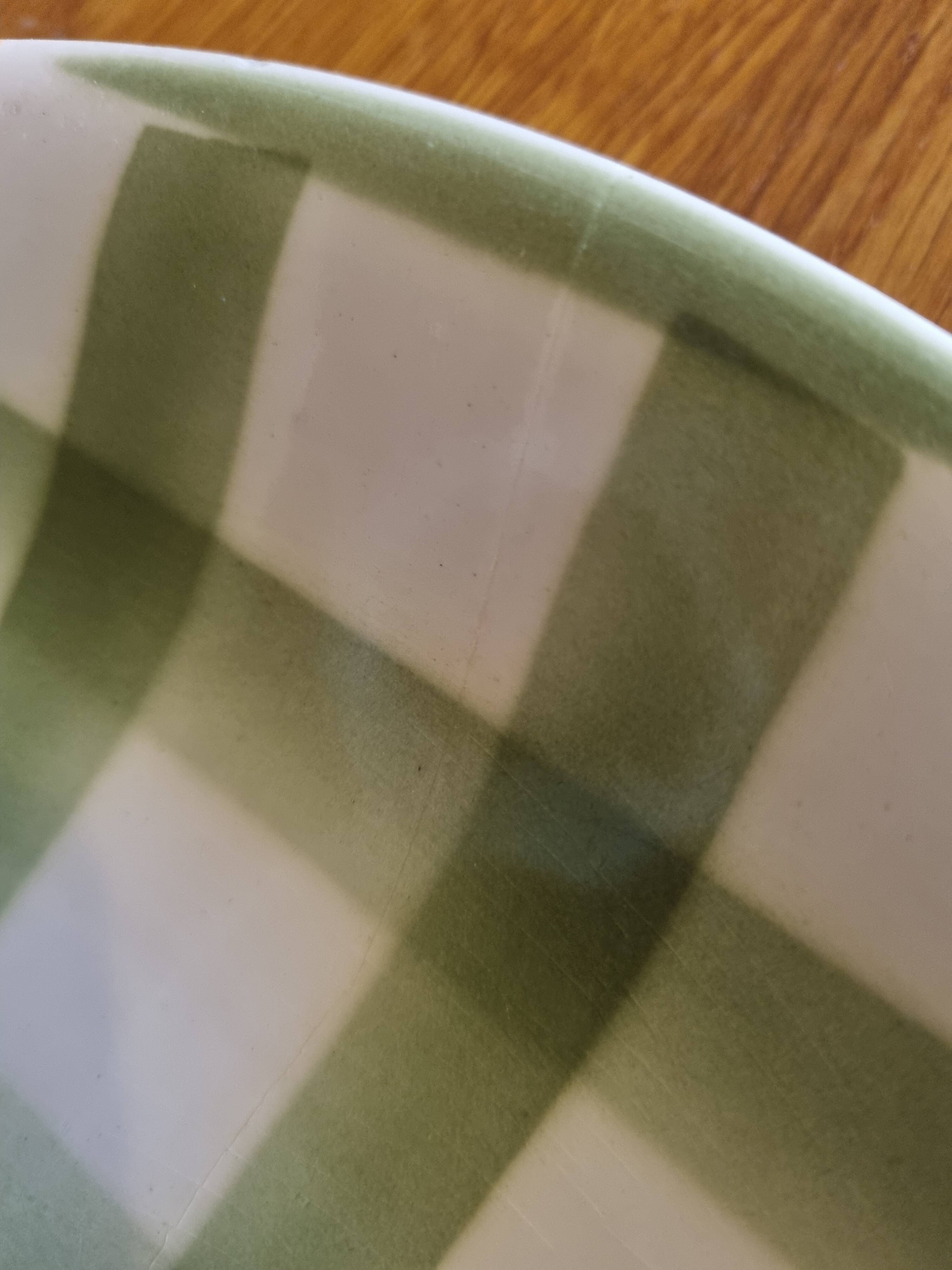 Large round vintage serving platter Vichy green check pattern