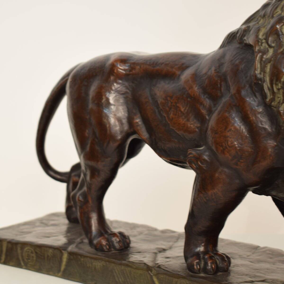 Big German Art Deco Lion Sculpture in Ceramic, Terracotta Copper, 1930