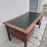 Louis XVI style minister's desk in solid walnut, 4 drawers, old manufacture