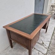 Louis XVI style minister's desk in solid walnut, 4 drawers, old manufacture