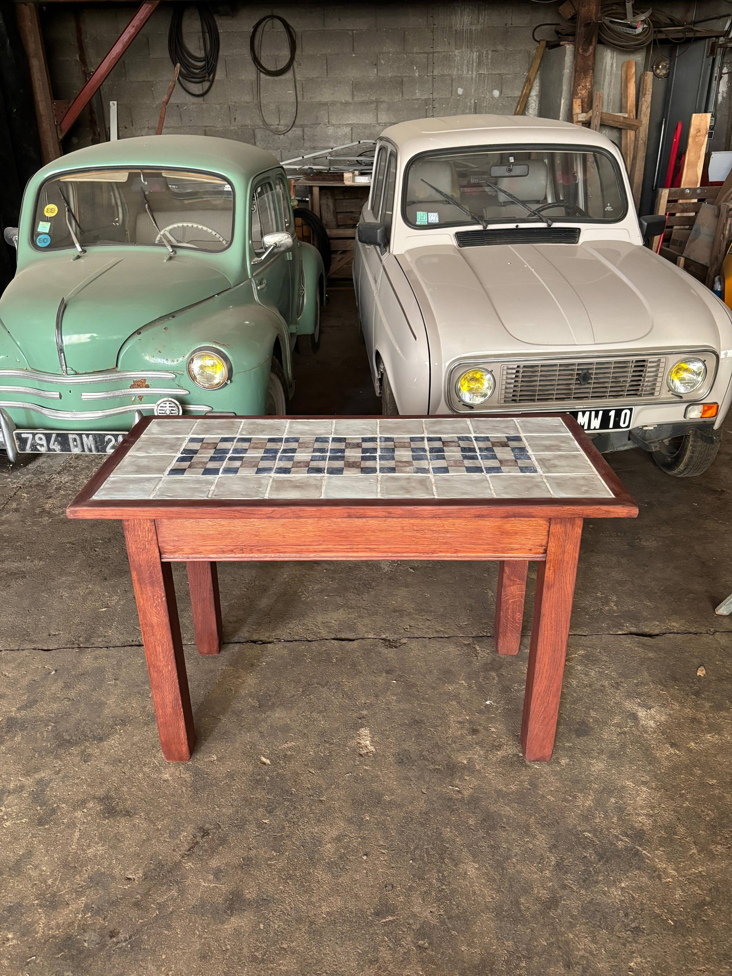 Wooden table with handmade ceramics