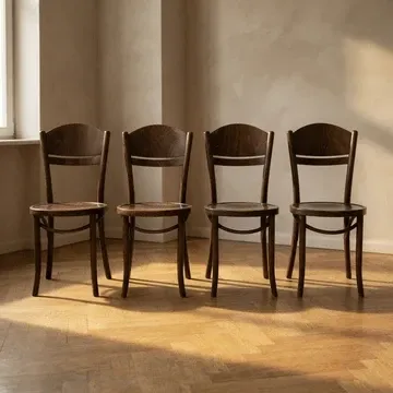 Set of 4 TON wooden dining chairs, 20th century, Czechoslovak, 90 × 46 cm