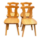 4 rounded Scandinavian dining chairs in solid pine from the 1980s.