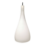 Lampe à suspension française en verre blanc laiteux, modèle gin fizz, produite par sce