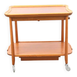 Scandinavian serving table on wheels made of wood and glass, Swedish design 1960.