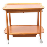 Scandinavian serving table on wheels made of wood and glass, Swedish design 1960.
