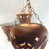 Suspension and pair of terracotta/vintage wall lights