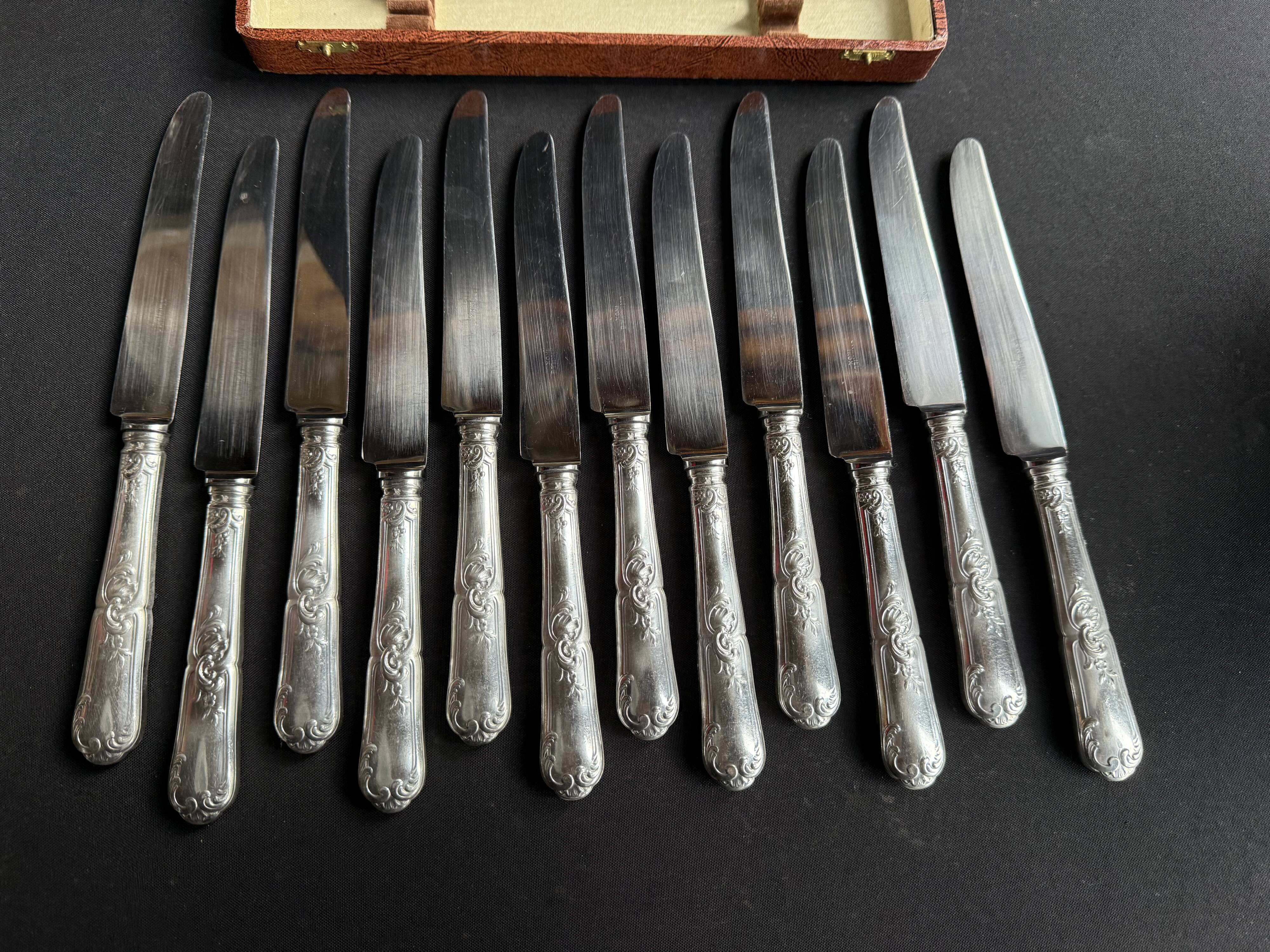 Box of 12 table knives – Silver-plated – Orbrille