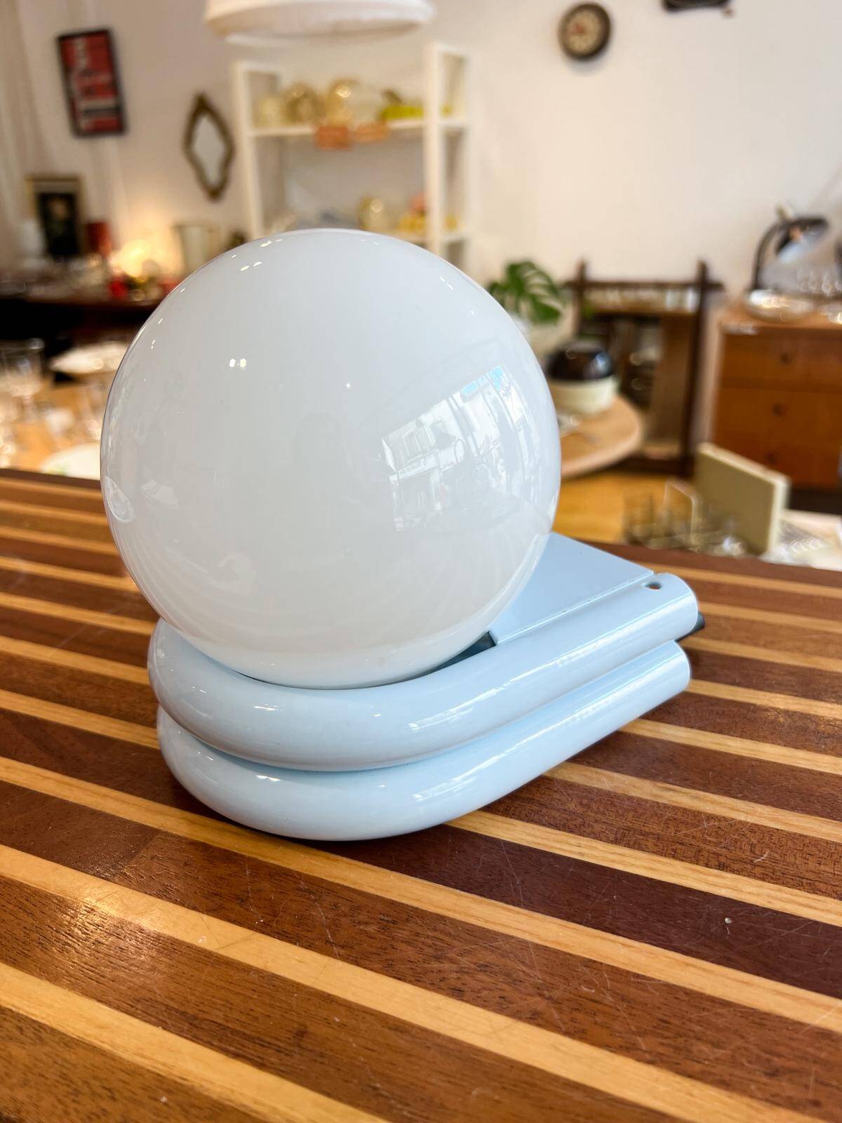 Vintage light blue metal wall lamp with globe