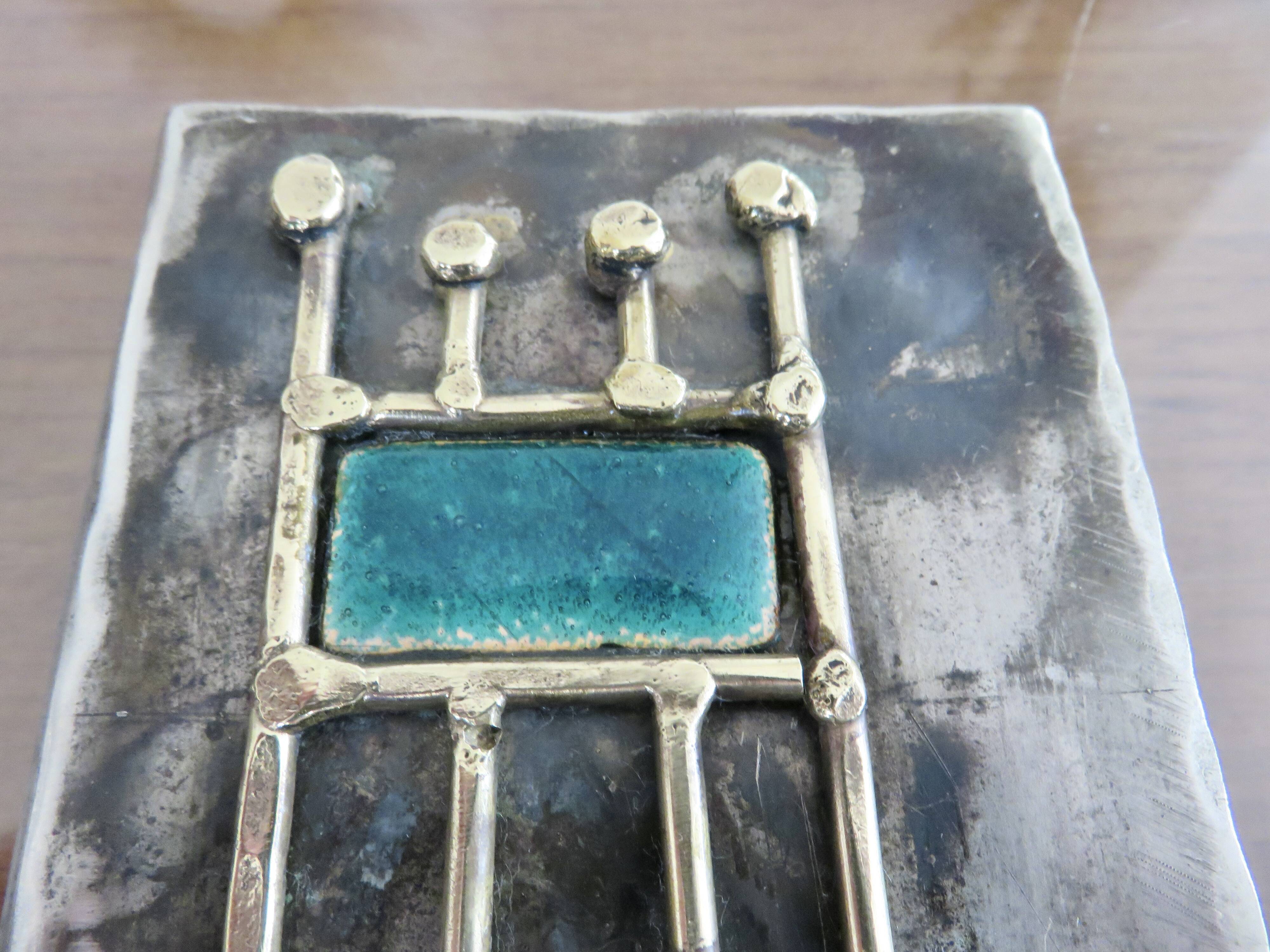 Case for matches in pewter, brass and email signed "latappy" 1970