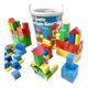 Old wooden construction game in its barrel - 178 colored cubes - heros
