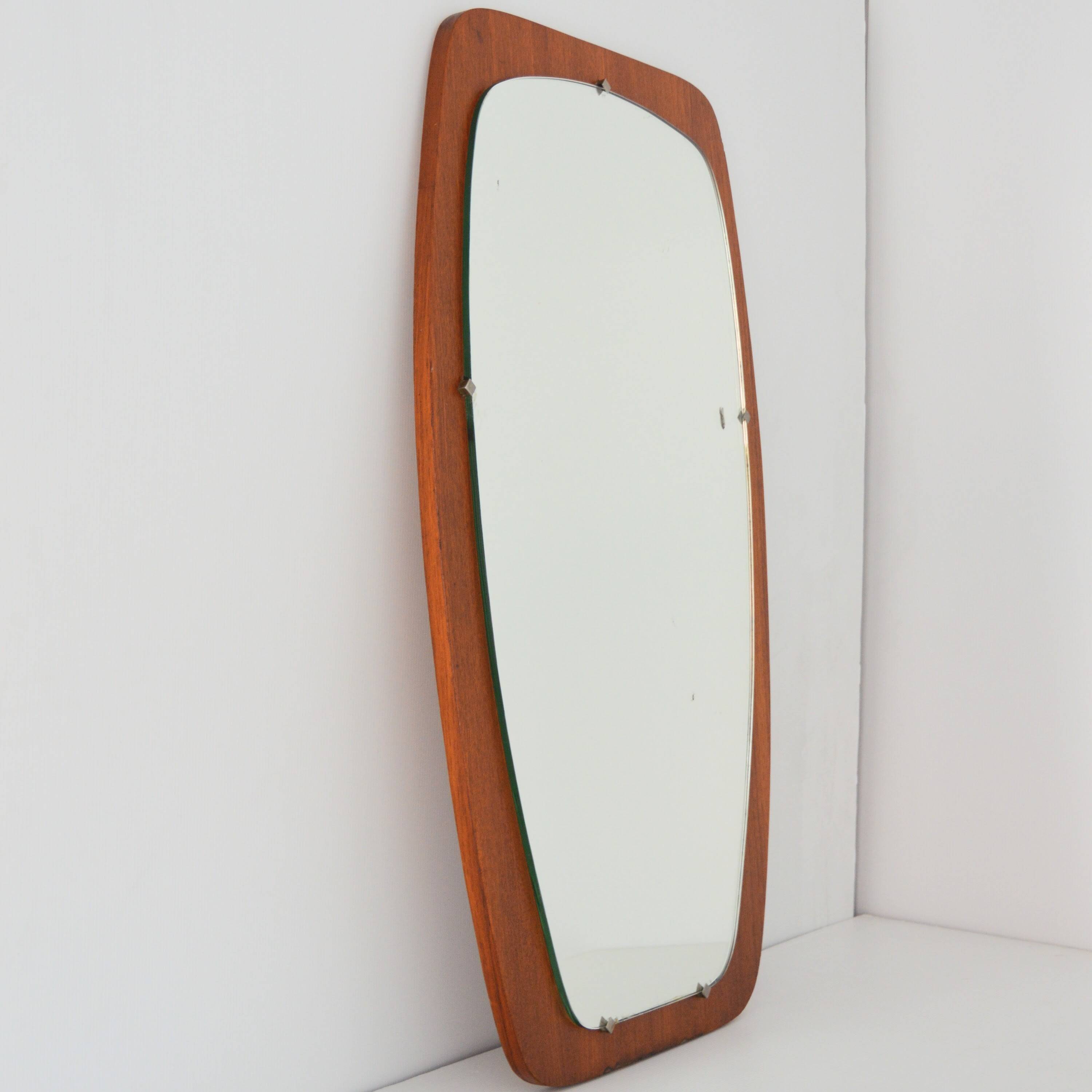 Large Scandinavian teak free-form mirror 1960