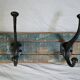 Solid teak coat hook with 2 double cast iron hooks