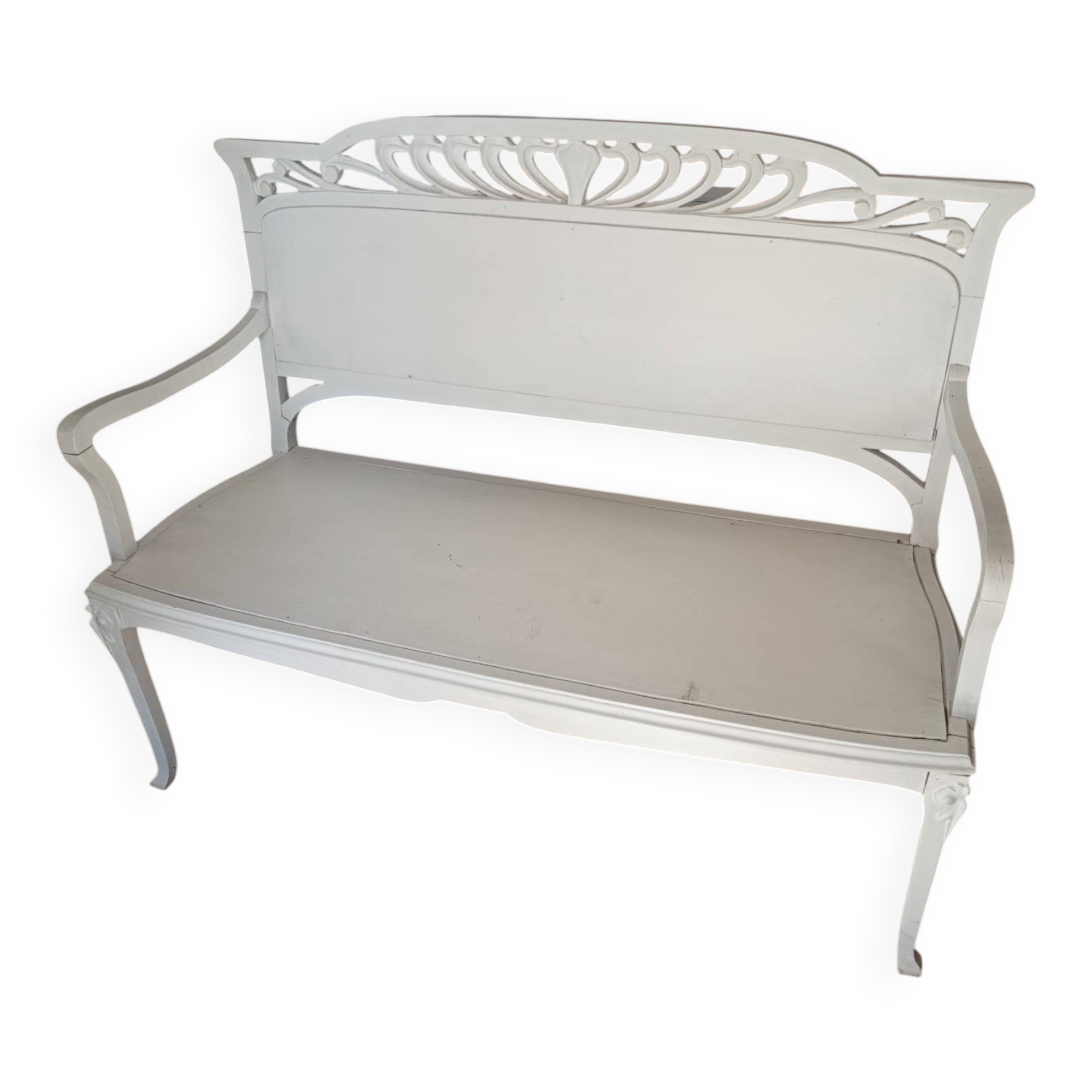 Art Nouveau wooden bench, colonial style, period, renovated.