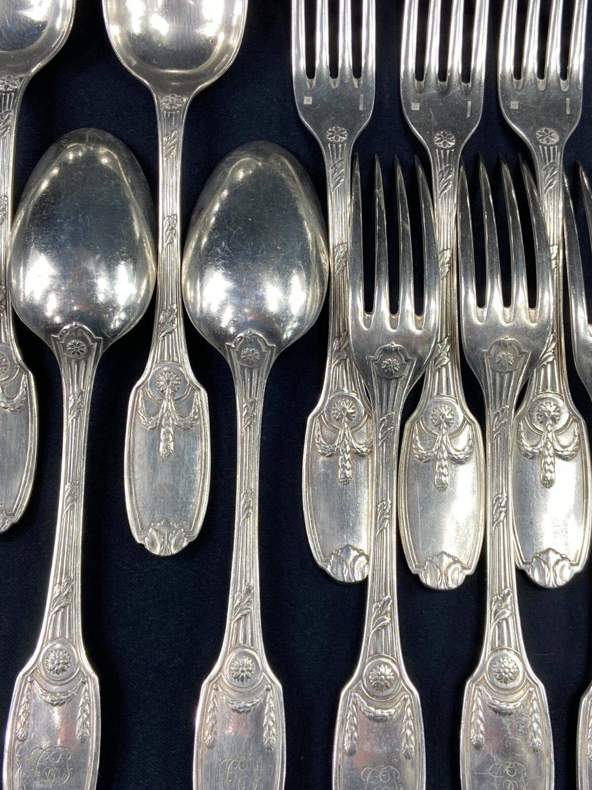 Christofle cutlery set silver metal Empire large cutlery and desserts, spoons