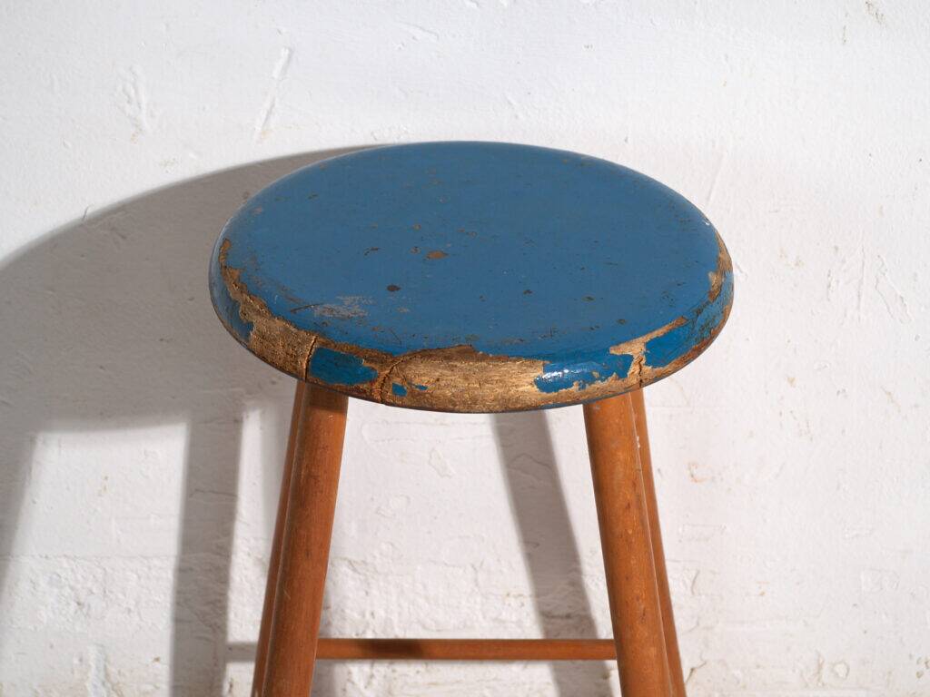 Antique wooden stool with a round seat – Central Europe, around 1950