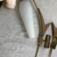 Pair of wall lights in brass, wood and opaline glass, 1950s/60s