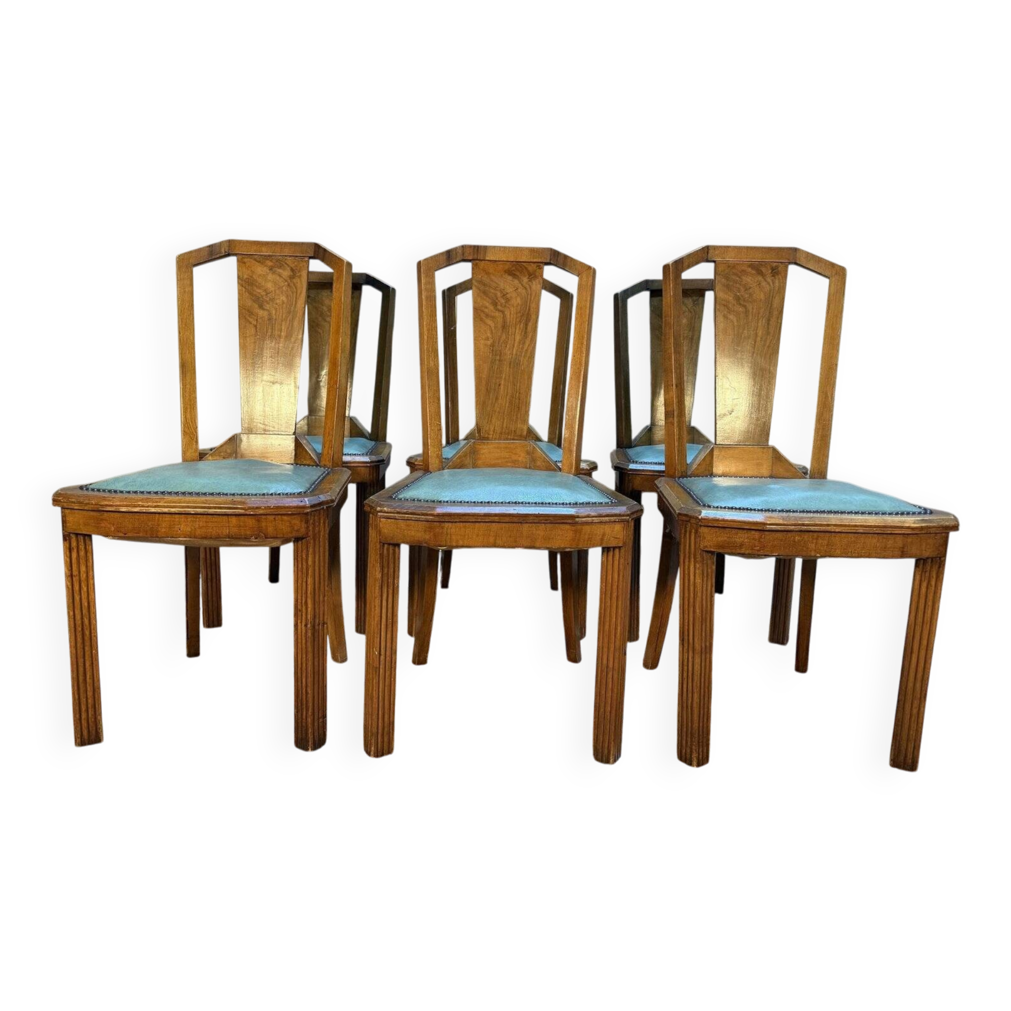 6 Art Deco period chairs in green vinyl