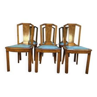 6 Art Deco period chairs in green vinyl
