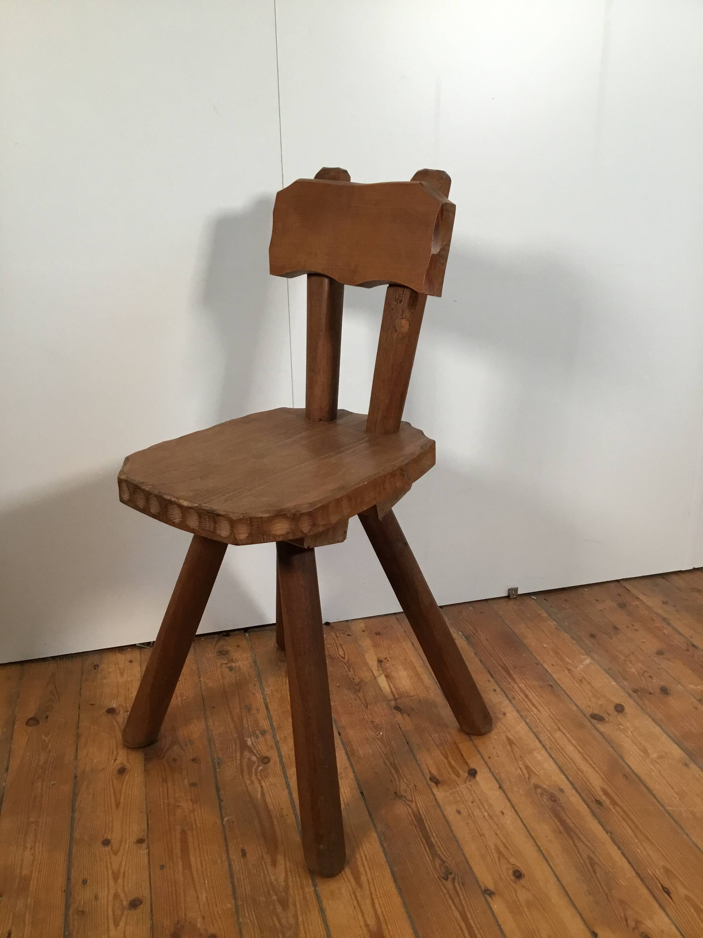solid oak brutalist organically shaped chair