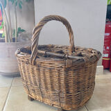 Wicker and hazel bottle basket from the early 20th century or possibly earlier.