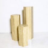 Set of 3 hexagonal travertine columns or pedestals from the 70s