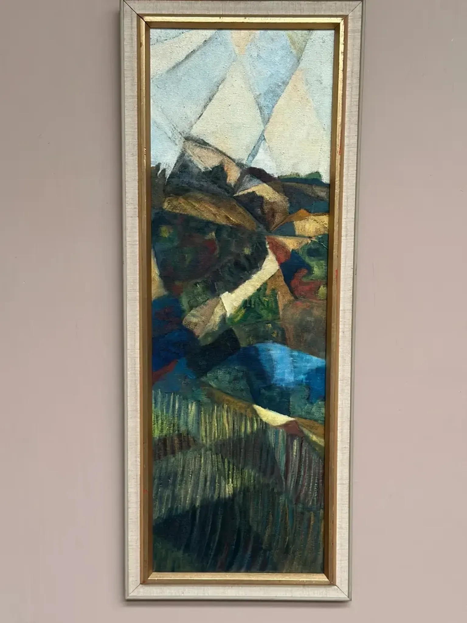 Large Original Swedish Oil on Canvas – “Cubist Landscape” by Kjell Lindberg – Signed – Vintage & Framed